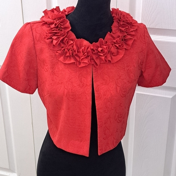 Danny & Nicole Red Textured Cropped Shrug Size 4P - Picture 1 of 9
